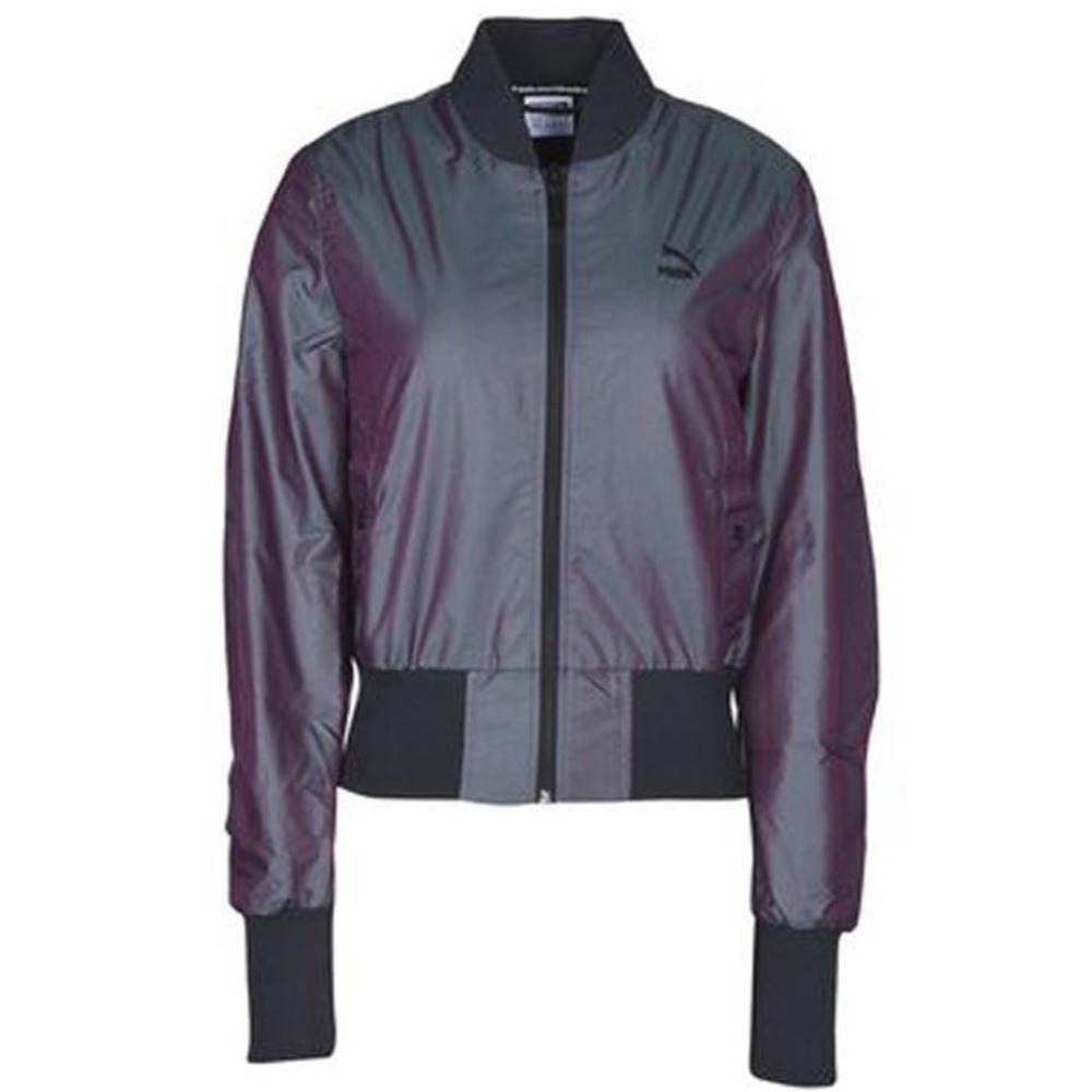Puma Iridescent Full Zip Bomber Jacket Pockets Shirred Sleeves